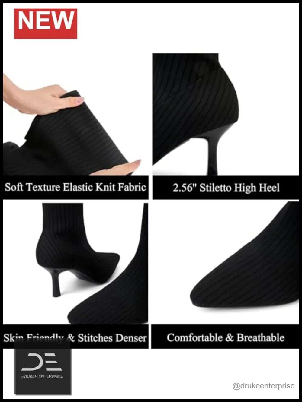 Over the Knee Stretch Knit Boots High Heel Pointed Toe